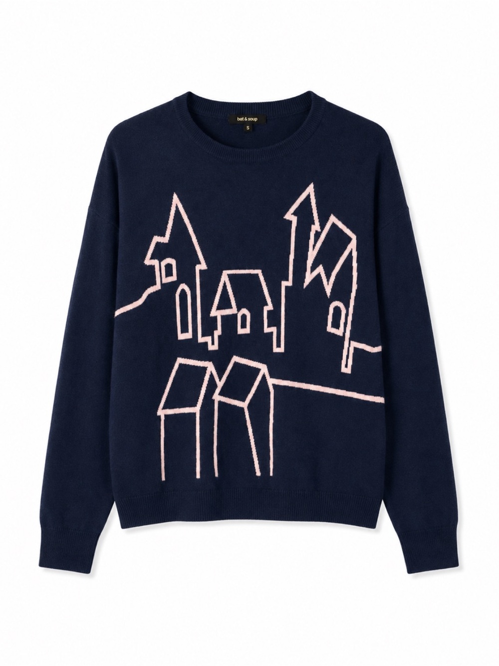 tout à coup House Graphic Knit Sweater | Size S | Navy & Pink